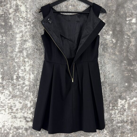 H&M Size 6 Casual Sleeveless Fit Flare Mini Dress Black Zip Lined Stretch - Picture 3 of 9